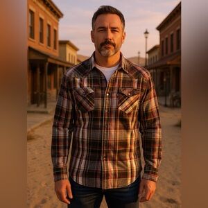 Levi's Men’s Medium Snap Button Multicolor Plaid Shirt Western Inspired